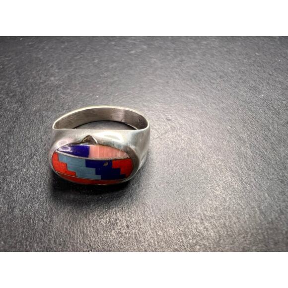 Vintage dead stock 925 Sterling Silver Southwest Mosaic Inlay Ring Size 7 - Picture 11 of 15